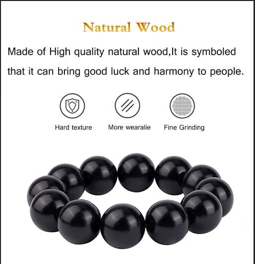 anzhongli Bead Bracelet for Men Prayer 7.5 inches, 20mm 12 beads ebony