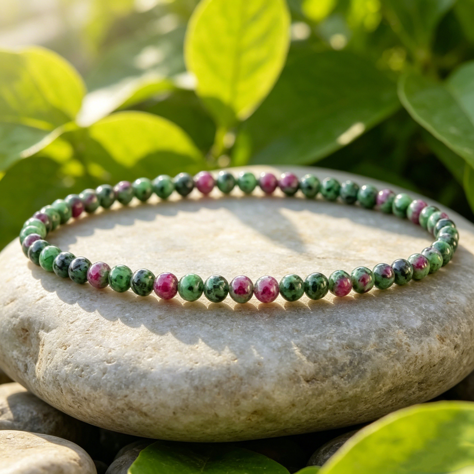 4mm Natural Ruby Zoisite Stretch Bracelet Vitality Emotional Balance Healing