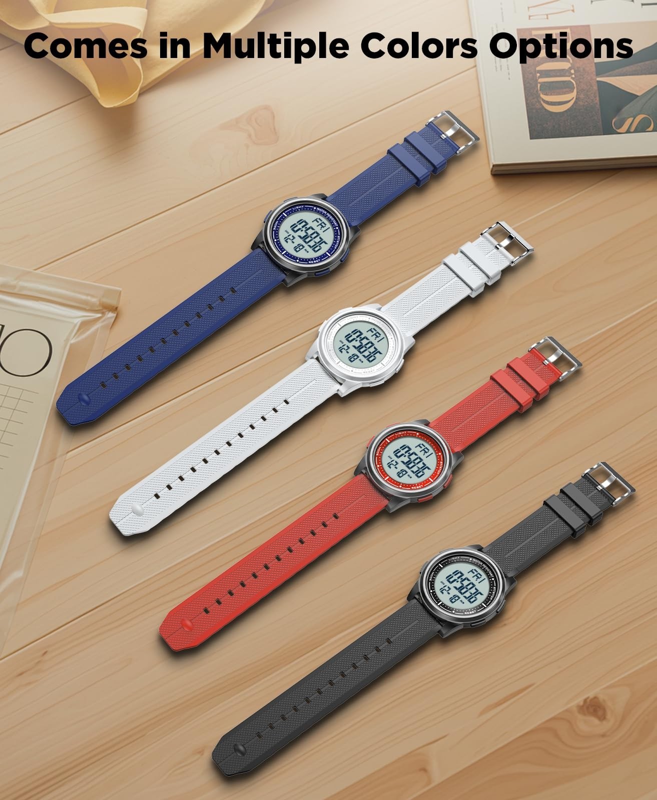 Digital Sports Watch 50M Waterproof, Ultra-Thin Lightweight, 44mm Silicone, Alar