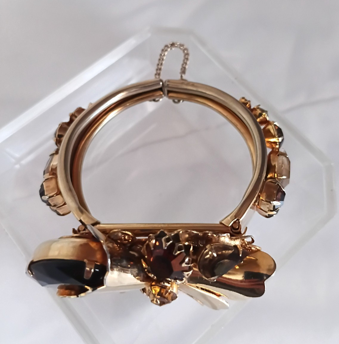 Vintg Carnegie, Caviness, Hobe Unsigned Rhinestone Clamper Bracelet Earrings Set