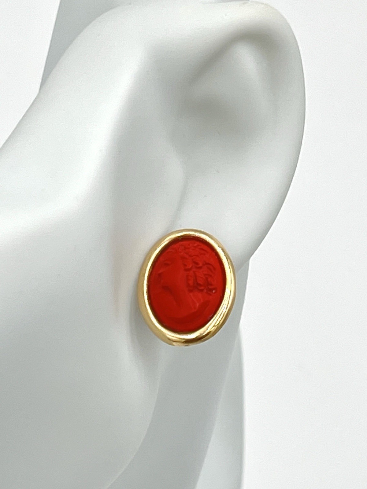 16mm Red Coral Paste 14kt Gold Cameo Earrings – Vintage Handmade
