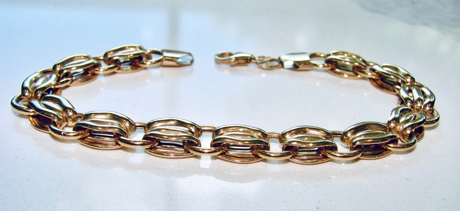 ETERNAGOLD 14K YELLOW GOLD ITALY UNIQUE LINK 7.75″ BRACELET 9.15G 9-10MM WIDE