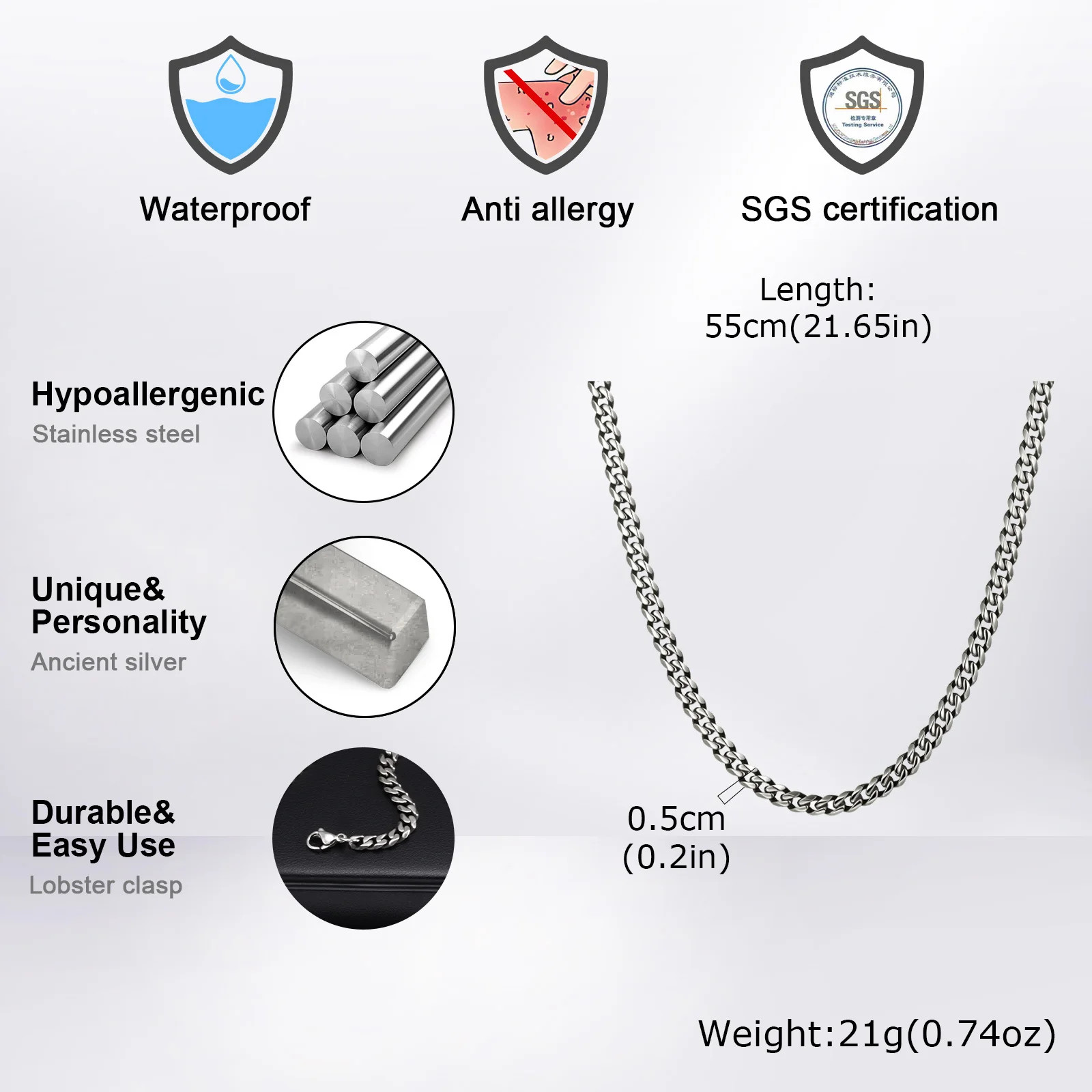 Mens Womens Cuban Link Chain Necklace 5mm Stainless Steel Silver Gold 18-24 in