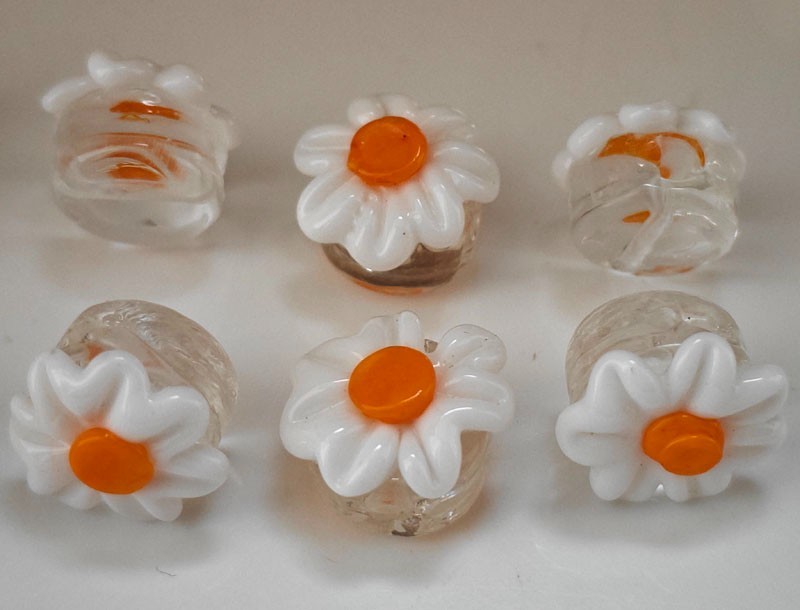15pcs handmade Lampwork glass beads transparent white flower 9*15mm