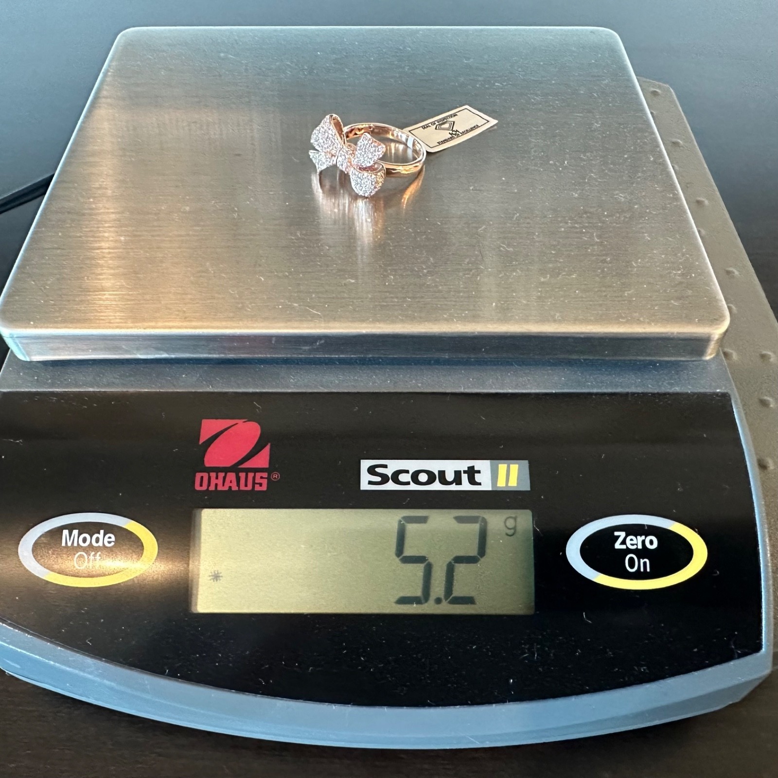 1.00 est tcw Natural Diamond & 14k Pink Gold Bow Ring IGI Report 30J4635926