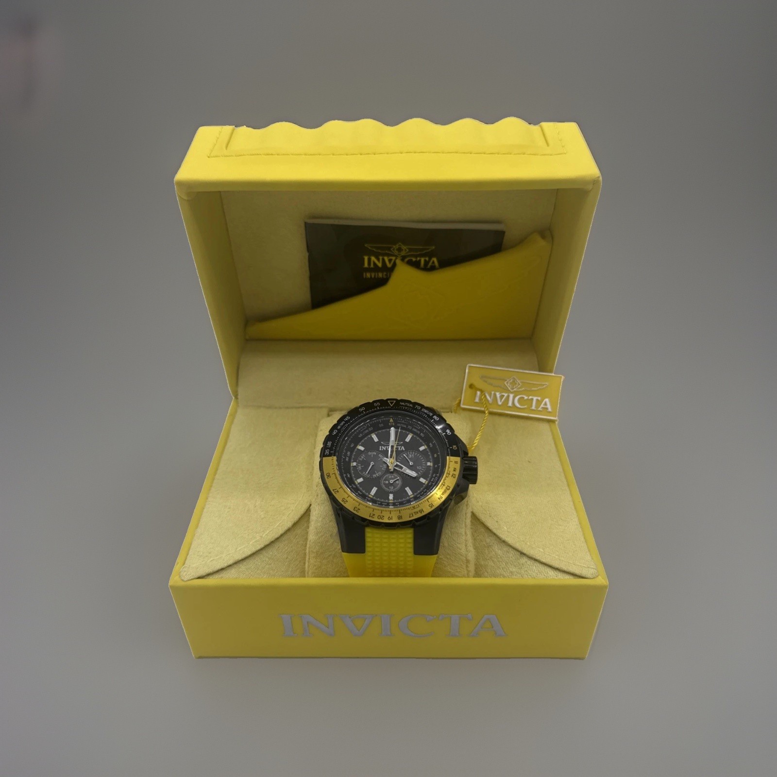 Invicta 33038 Aviator Men’s Yellow/Black 50mm Multi-Function Silicone Watch