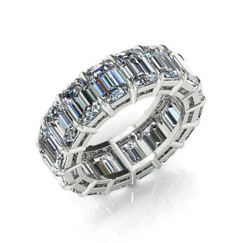 7.36 Ct Emerald Cut Lab-Created Diamond Eternity Band 14k White Gold Finish 8 9