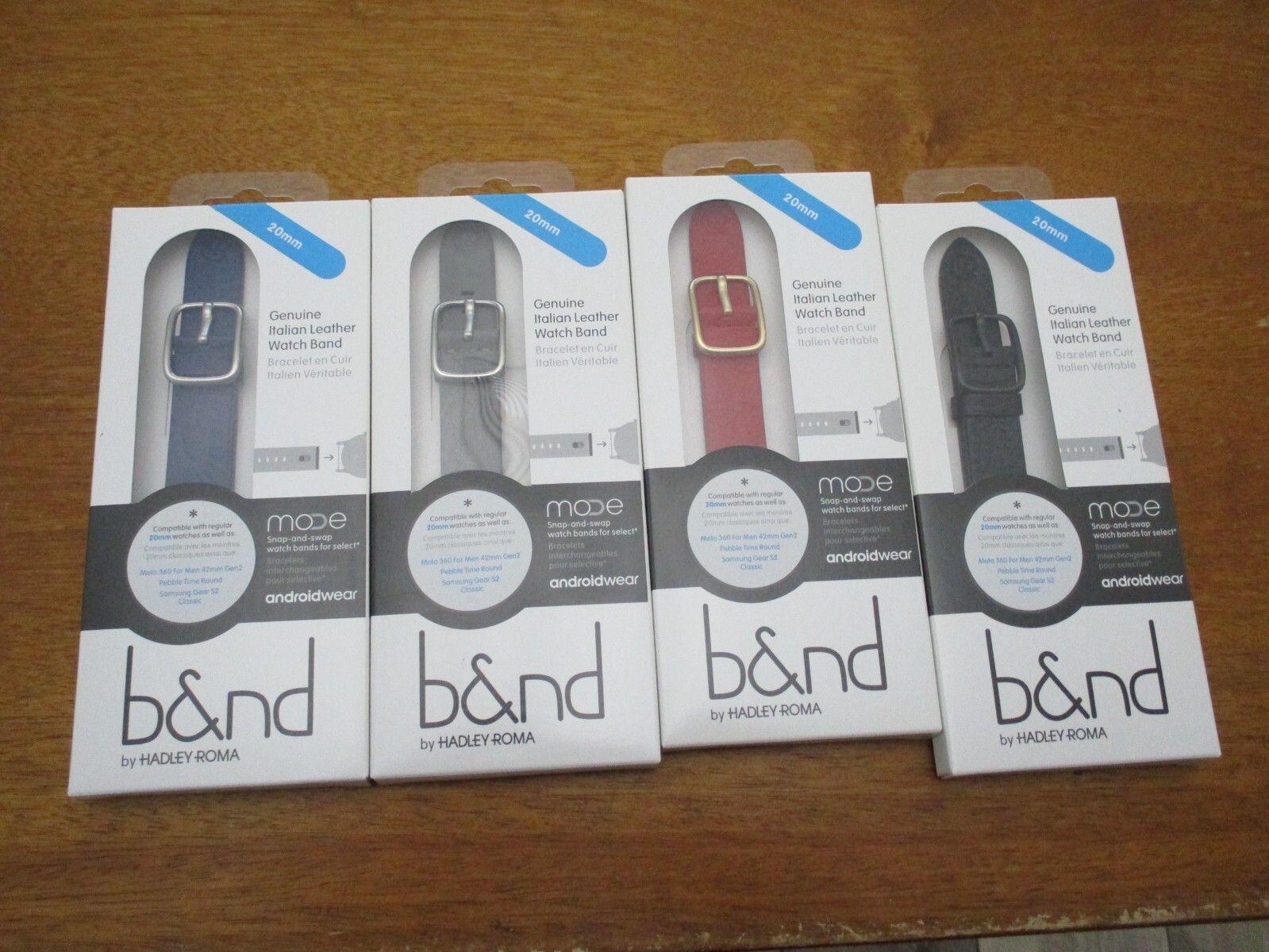 B&ND bnd200 Mode Genuine Leather Android Wear Smart Watch Band 20mm lot 4 colors