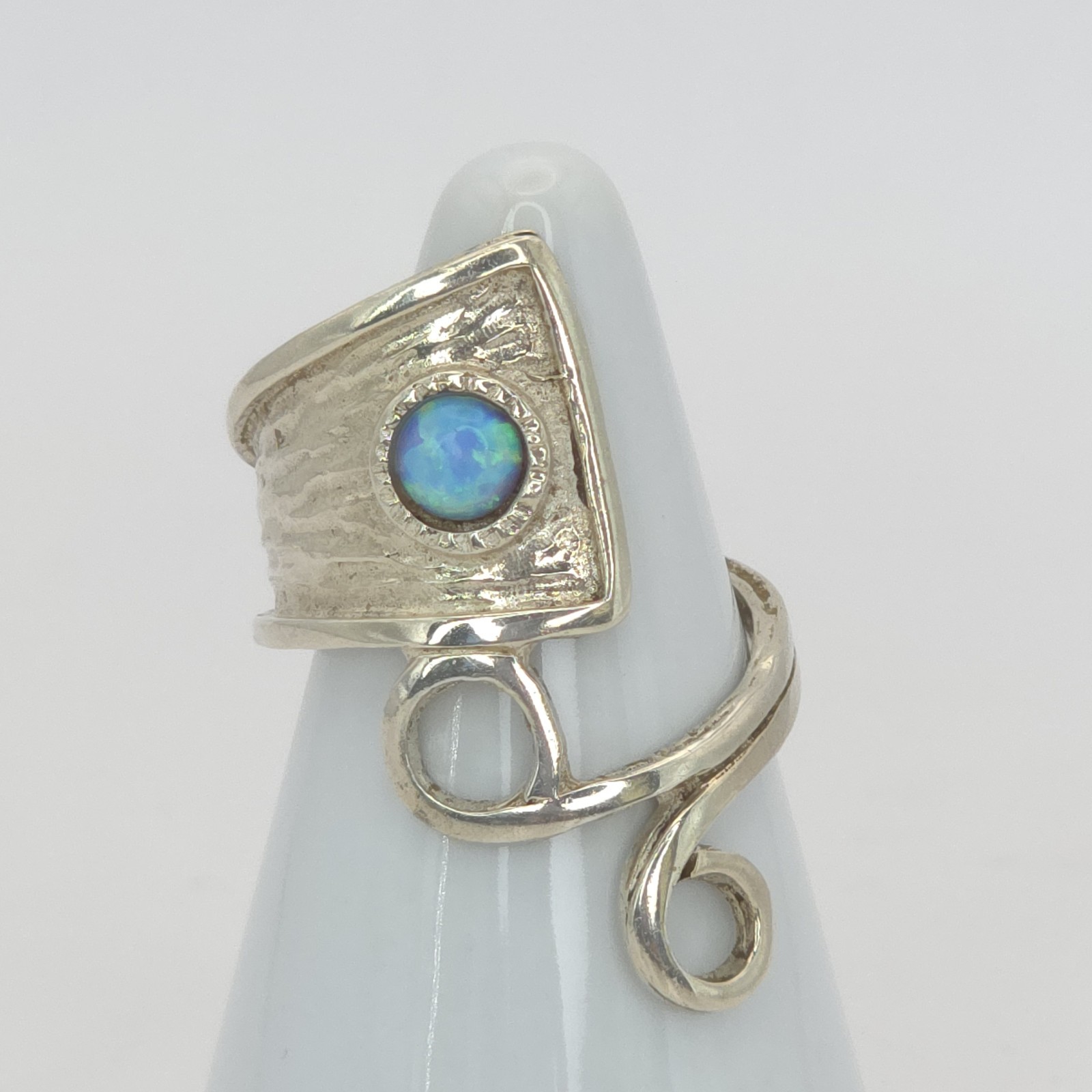 925 STERLING Silver Ring Fire Opal Native American Size 7.5 Play of Color Red