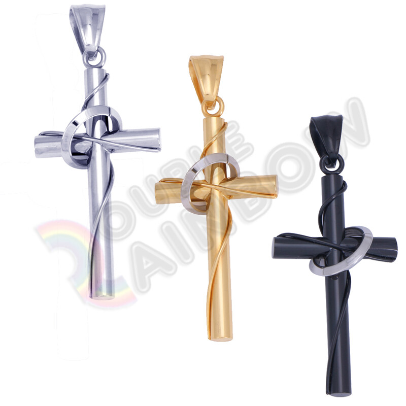 Men’s Stainless Steel Gold Silver Black Plated Halo Cross Pendant P54