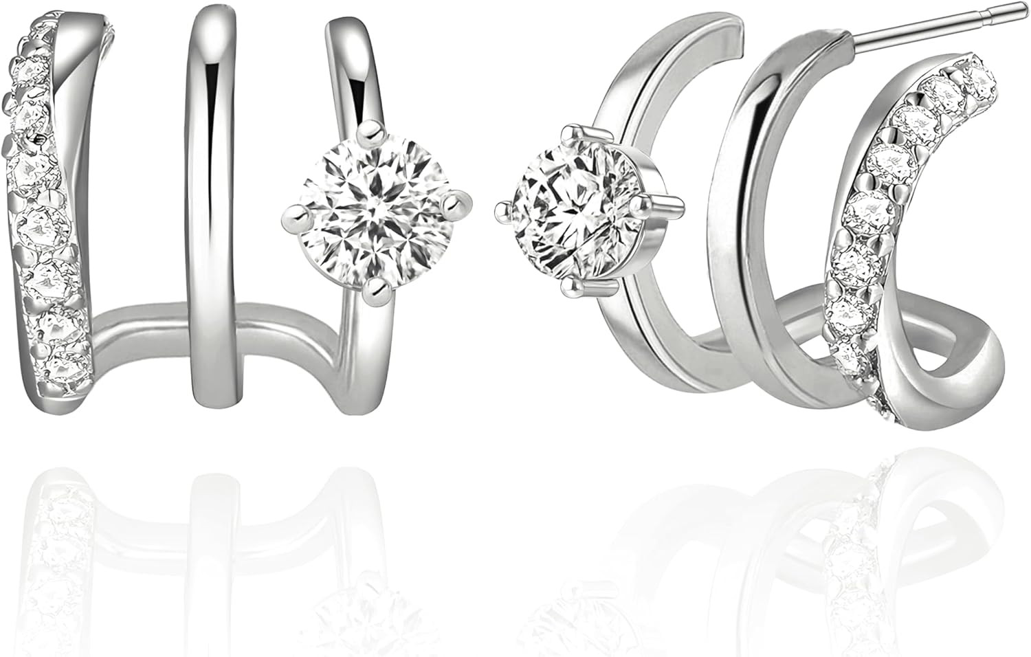 14K Gold Plated Hoop Earrings for Women Triple Huggie Illusion Stud Earring | Do