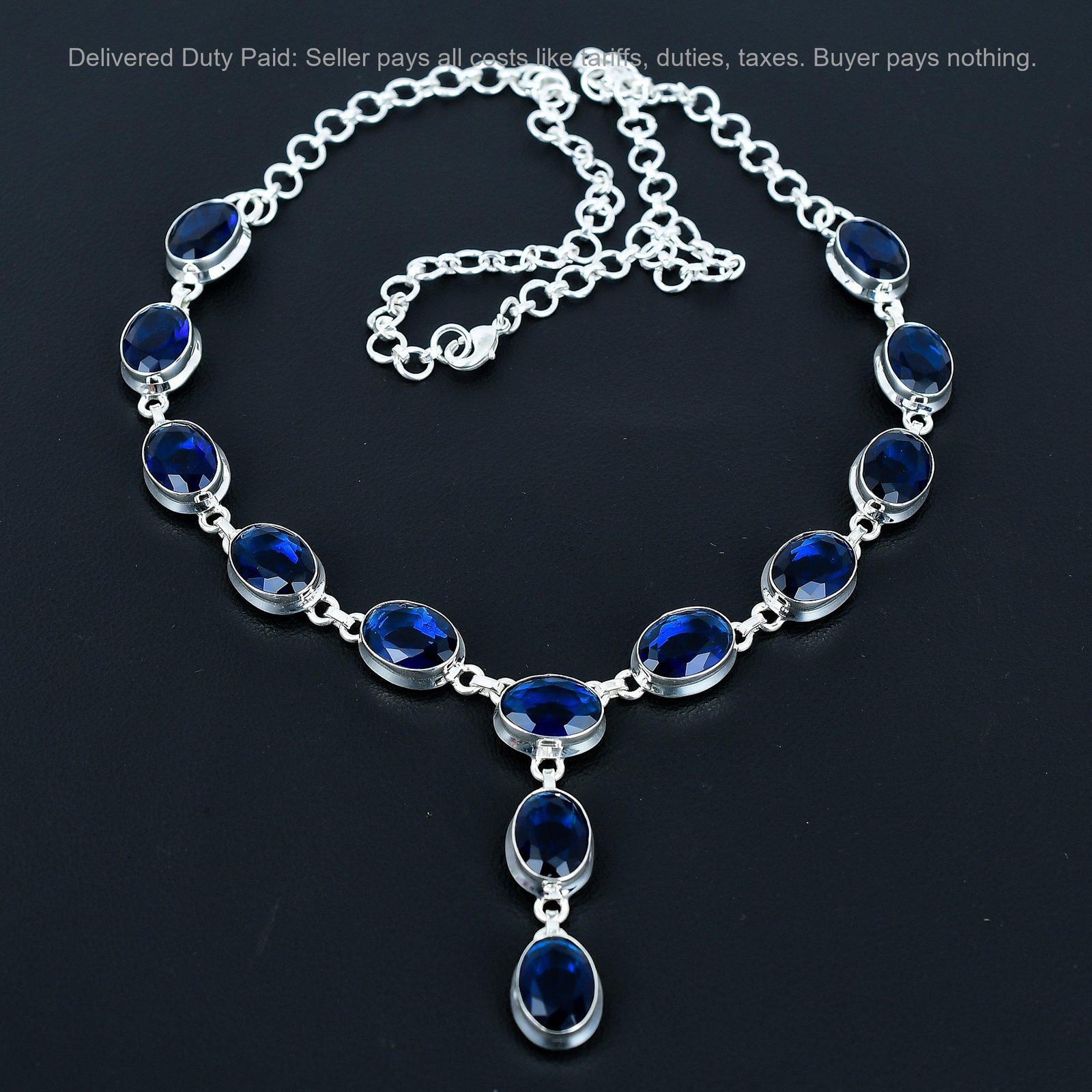 Oval Natural Iolite 925 Silver Wedding Anniversary Chain Ethnic Artisan Necklace