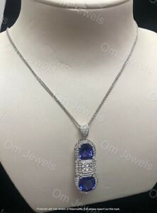 Delicate4.20Ct Oval Cut Blue Sapphire Pendant 14K White Gold Over 18″ Free Chain