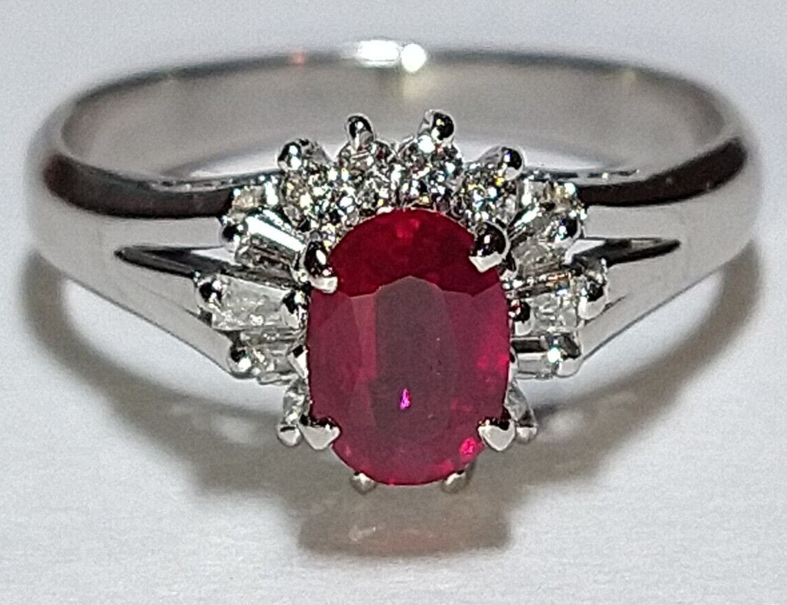 Solid platinum 0.84 carat natural ruby diamond ring 4.52 grams – sz 5.25 pt900