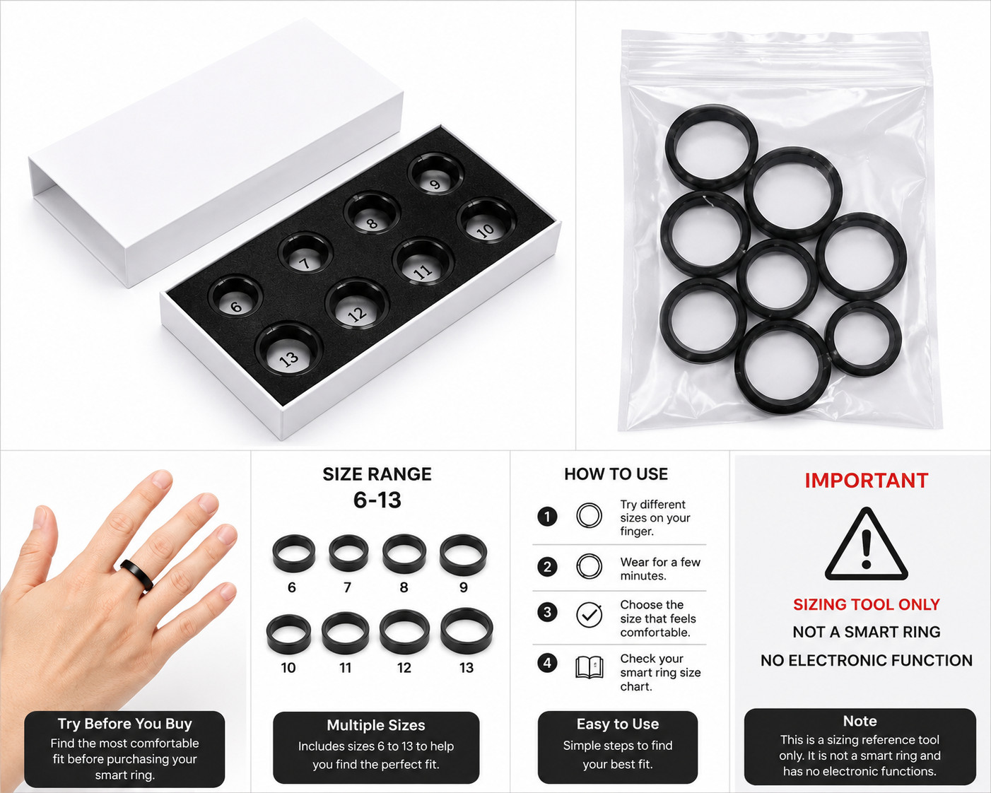 Smart Ring Sizing Kit Size 6-13 Finger Measurement Tool Ring Fit Check