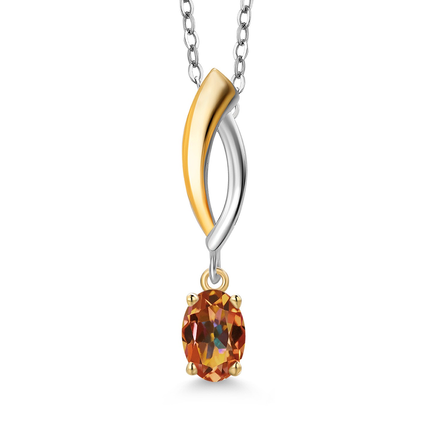 925 Silver and 10K Yellow Gold Ecstasy Mystic Topaz Pendant Necklace for Women