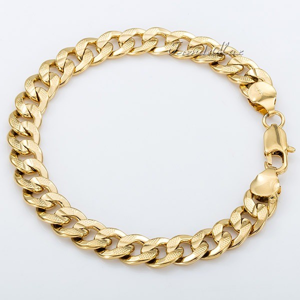 9MM Wide HAMMERED CURB Cuban Bracelet 18K Gold Filled MENS BOYS Chain 7/8/9 inch