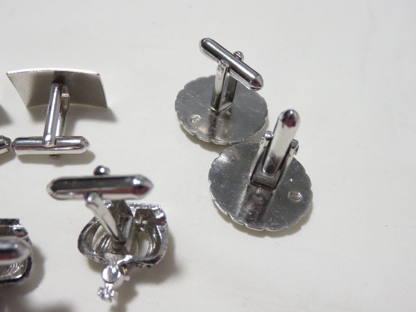 3 PAIRS VINTAGE SILVERTONE METAL CUFFLINKS CROWN EAGLE