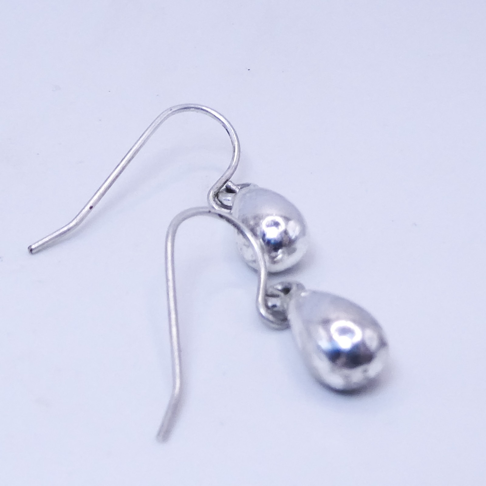 Silver Teardrop Drop Dangle Asymmetrical Vintage Sterling 925 1″ Earrings