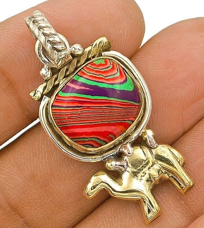 Camel Natural Rainbow Calsilica 925 Sterling Silver Pendant Jewelry