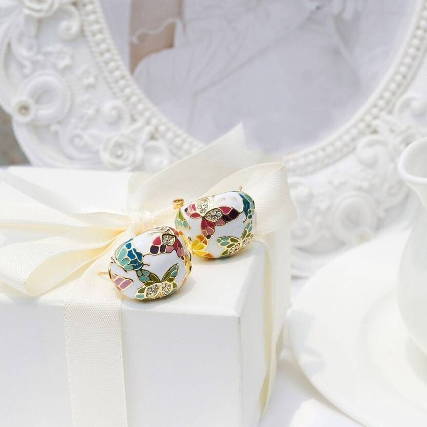 Colorful Butterfly Pendant Necklace and Earrings Set Gold Plated Enamel Jewelry
