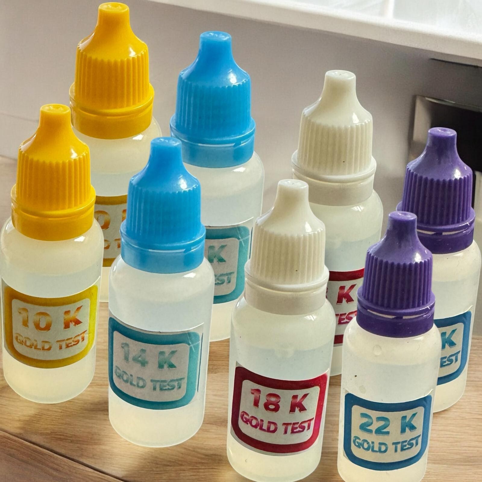 8pcs Set Gold Testing Kit 2x 10k 14k 18k 22k Solutions Acids