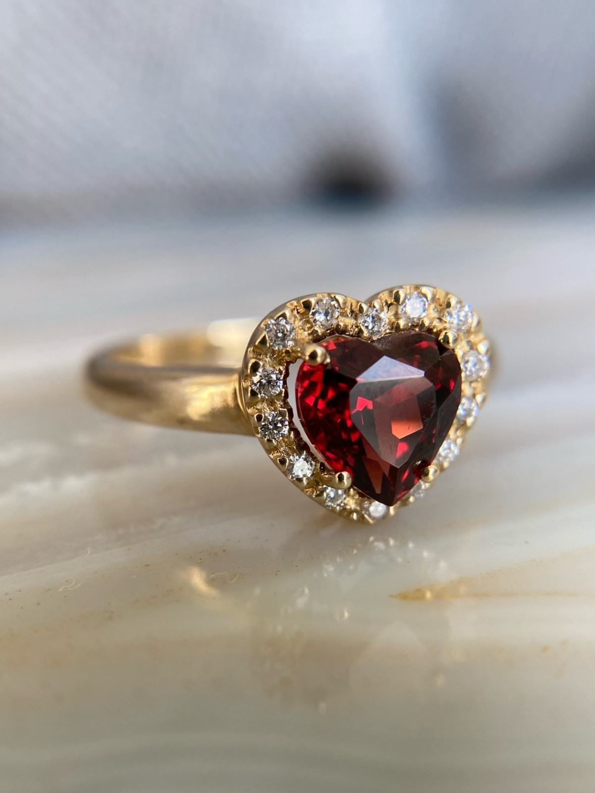 Lab Created Red Garnet 2Ct Heart Cut 14K Yellow Gold Plated Women’s Wedding Ring
