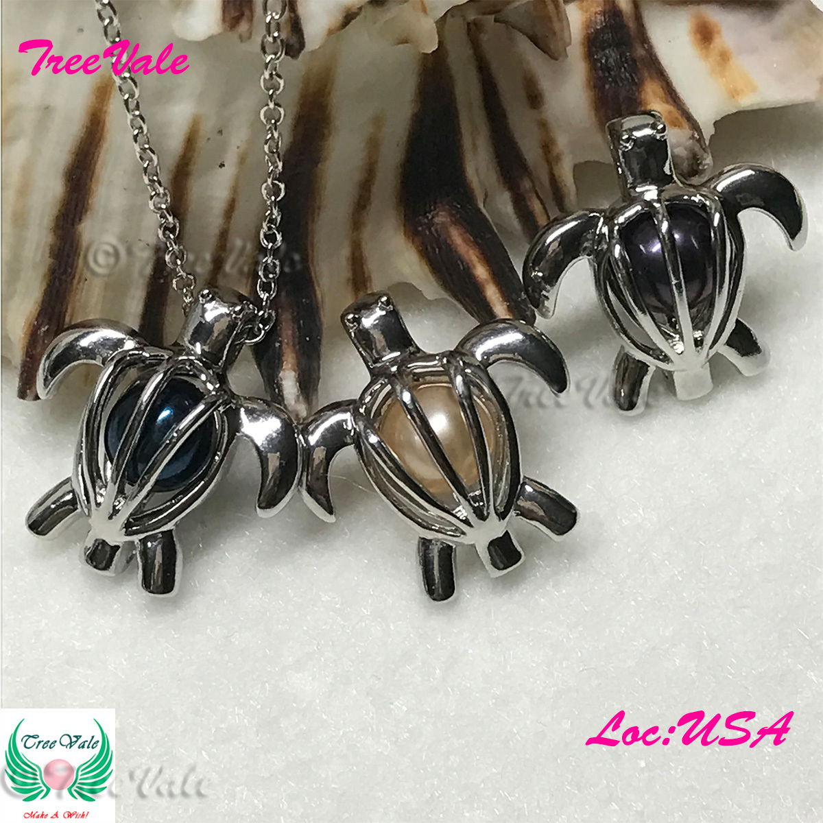 Turtle Rafael – Silver Plated – Locket Pearl Cage Pendant – Hold 6mm – 7mm Pearl
