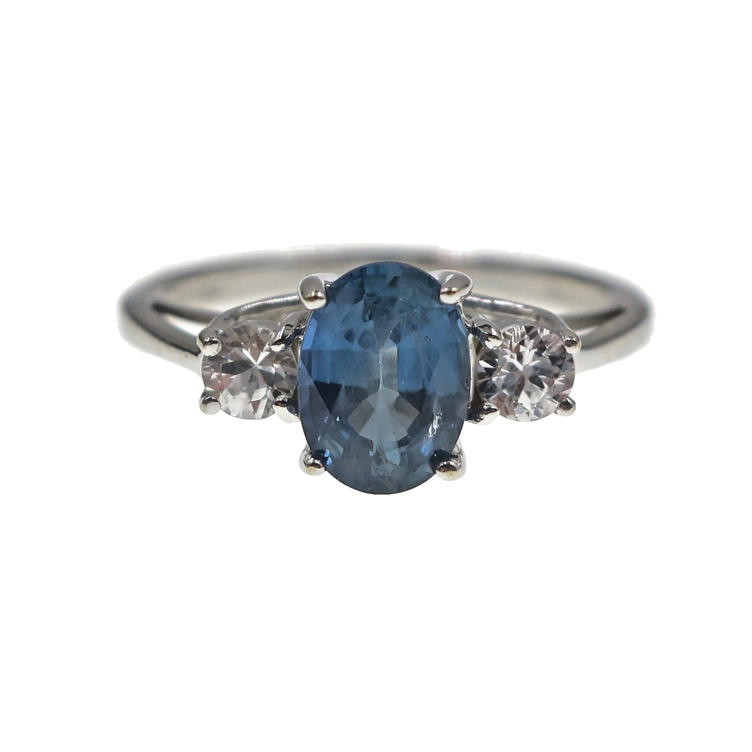 Petite 14k Solid White Gold Natural White an Blue Sapphire 3-Stone Ring Sz 4.75