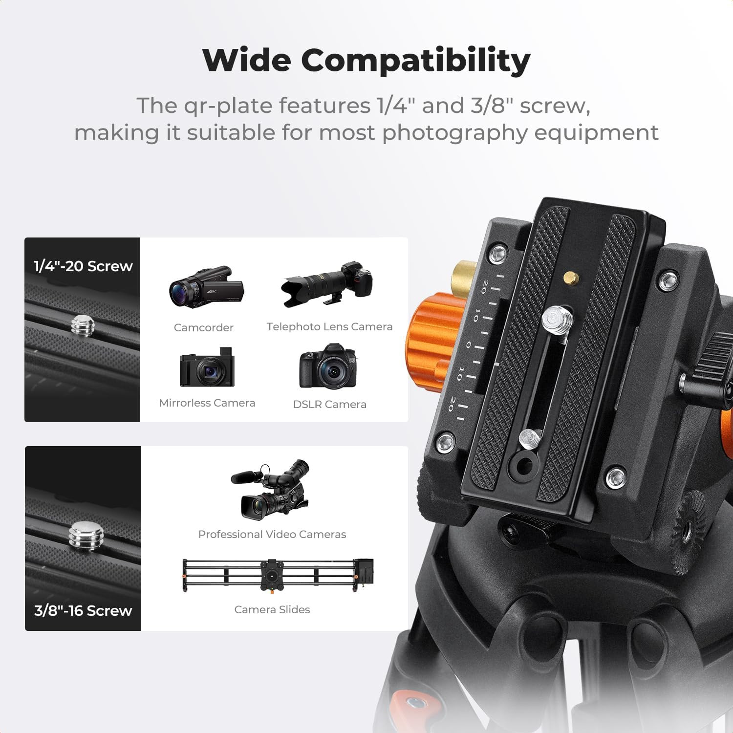 80″ Video Tripod with Fluid Head | Heavy Duty Aluminum Tripod, Smooth Damping, Q