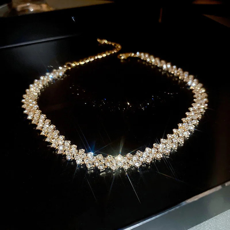 Rhinestone Collar Necklace Full Crystal Geometric 35+5cm Women Jewelry