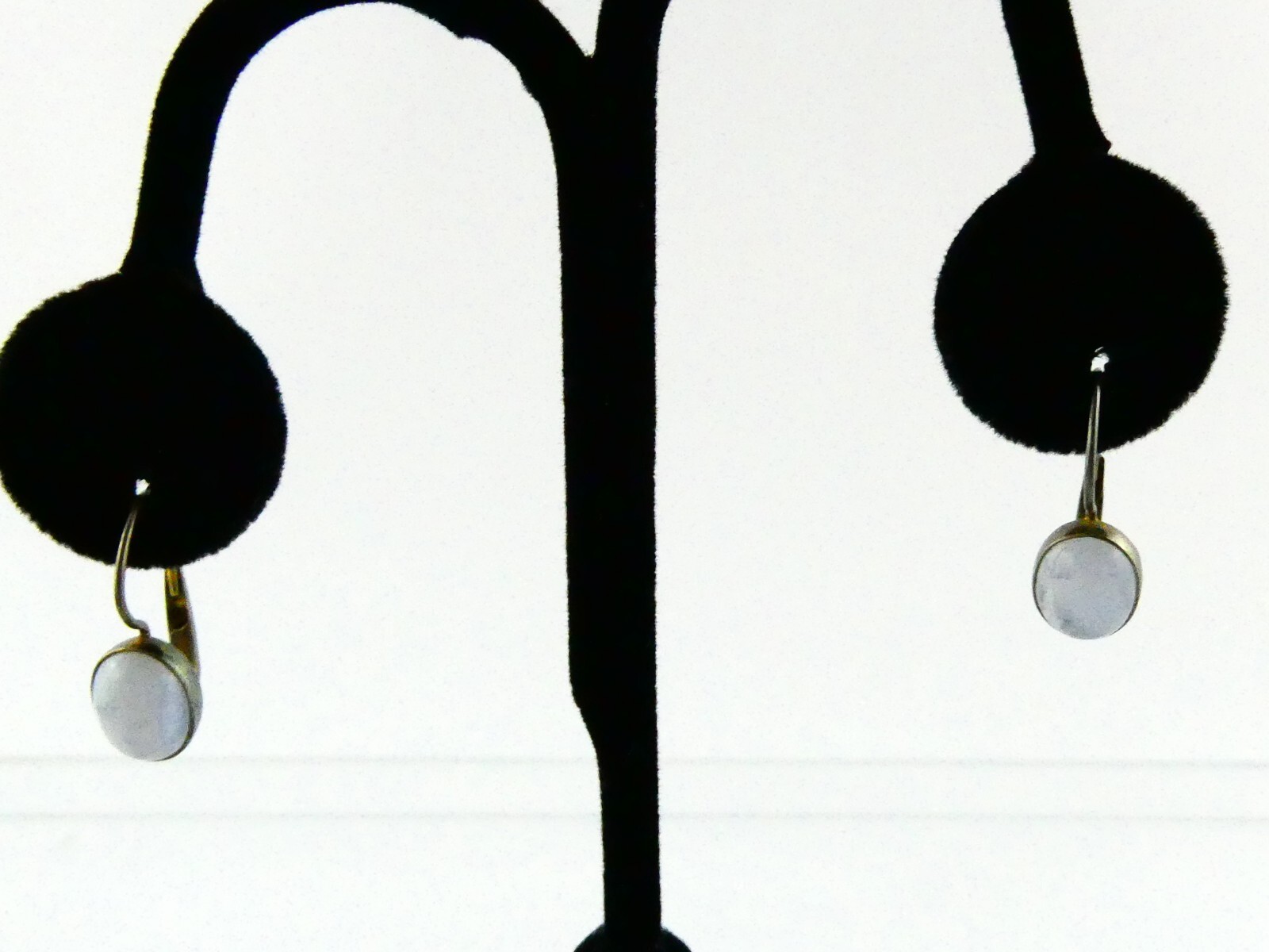 Sterling Silver Blue Lace Agate Cabochon Dangling Earrings 925 .75 Inches 2.8g