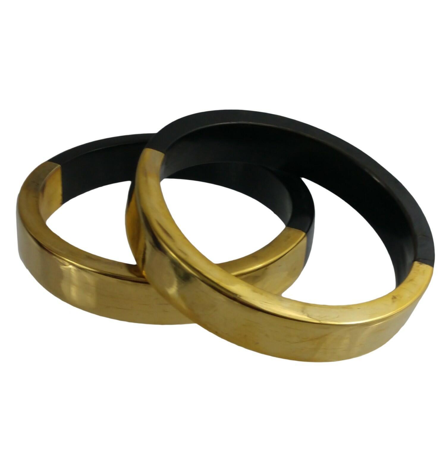 Set of 2 Brass Dark Brown Horn Round Bangle Bracelet Ladies Standard Size