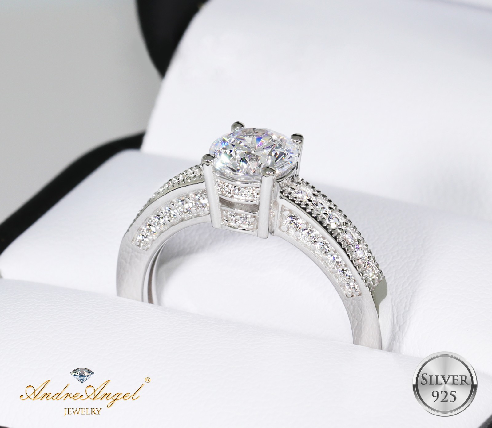 Solid Silver 925 Wedding Engagement Ring Round Cut Cubic Zirconia Stones 5A+
