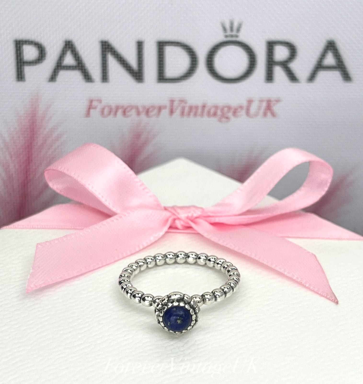 Pandora 🩷 Silver “September Birthstone” Ring – Blue Lapis – EU 56 – 3.54g