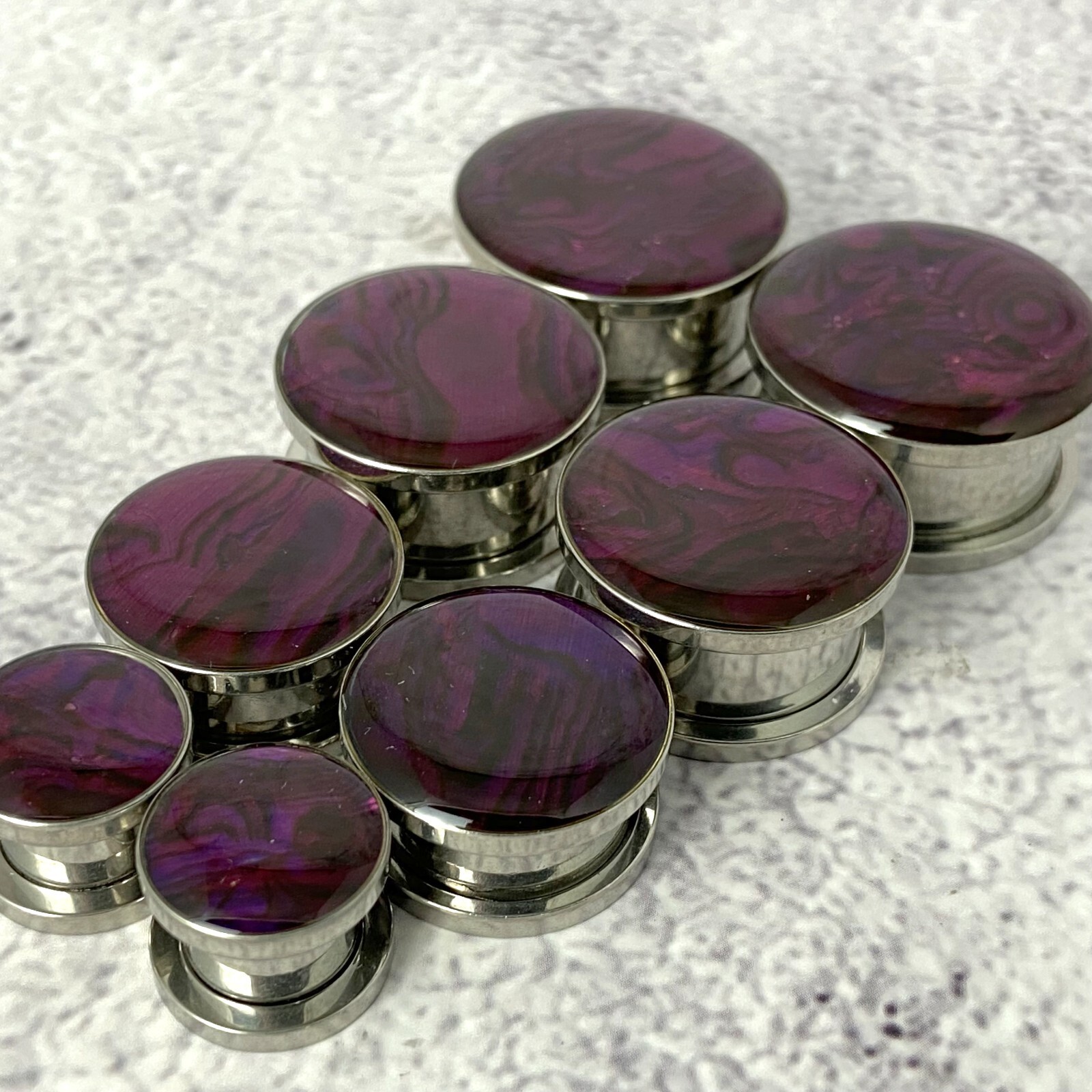 Pair of Screw on Purple Abalone Plugs gauges Choose Size 16g thru 1 inch