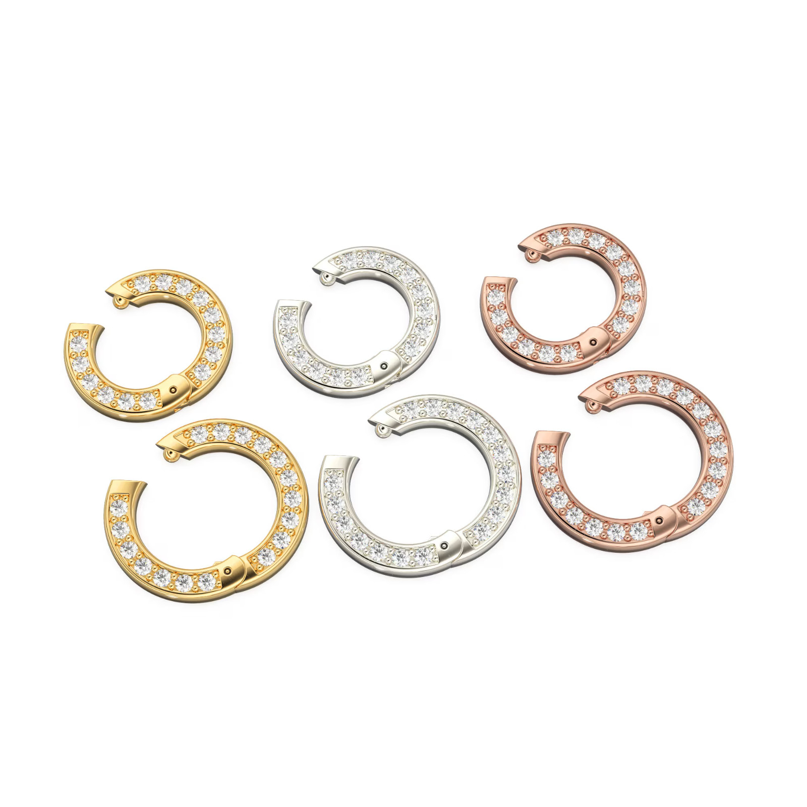 14k Clicker Round Connector Solid Gold Clasp Pave Diamond Connector Finding