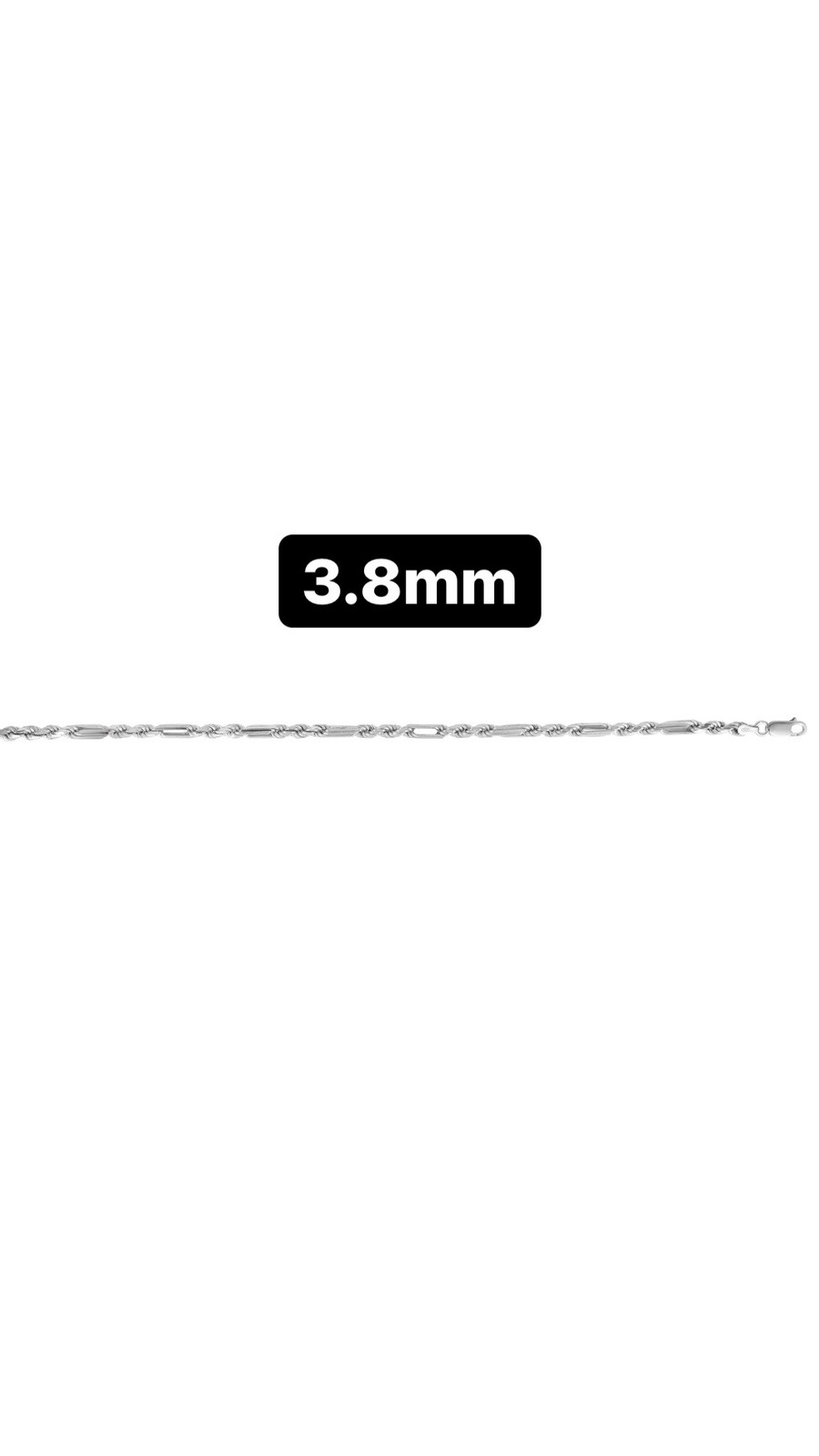 925 Sterling silver Figarope Milano Chain Necklace Mens Womens Rhodium Plated