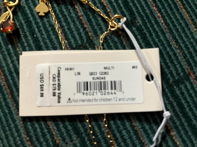 Kate Spade Sundae Ice Cream Cone Mini Pendant Chain Accent Noel Cherry Necklace