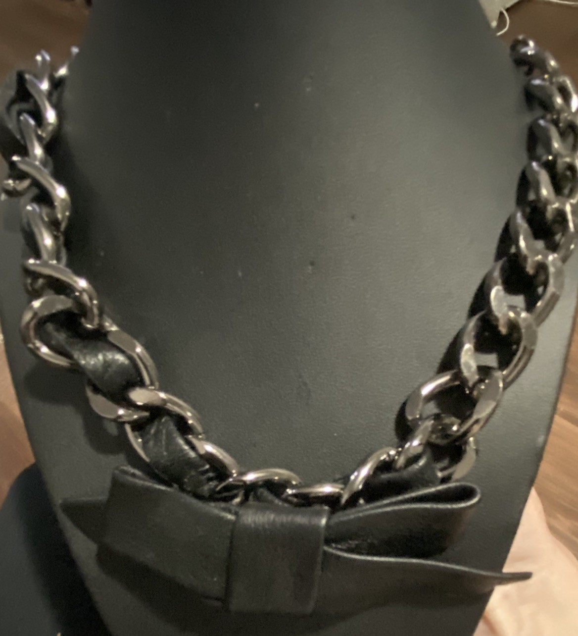 Mimco Choker Y2k Necklace Black Bow Chain Link Rare Emo Goth Statement Grunge