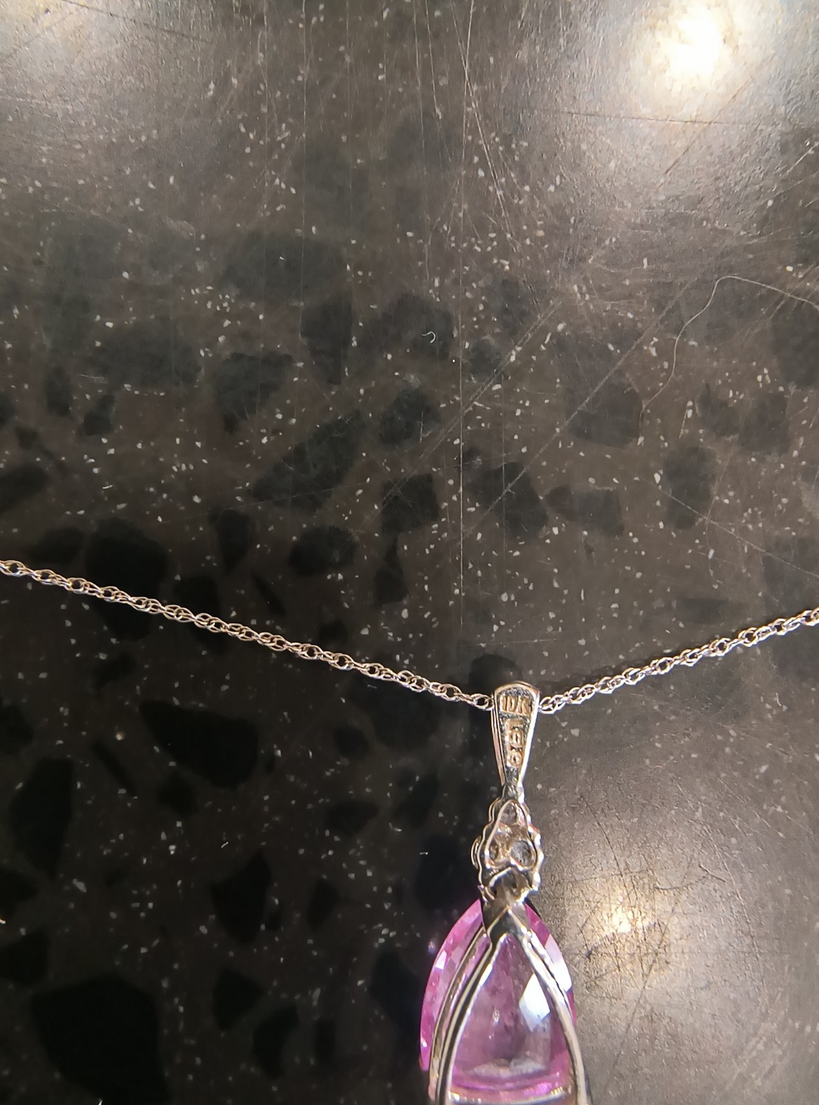 Leer Gem Limited 10k White Gold Pink Sapphire With Diamond Chip Necklace 18″