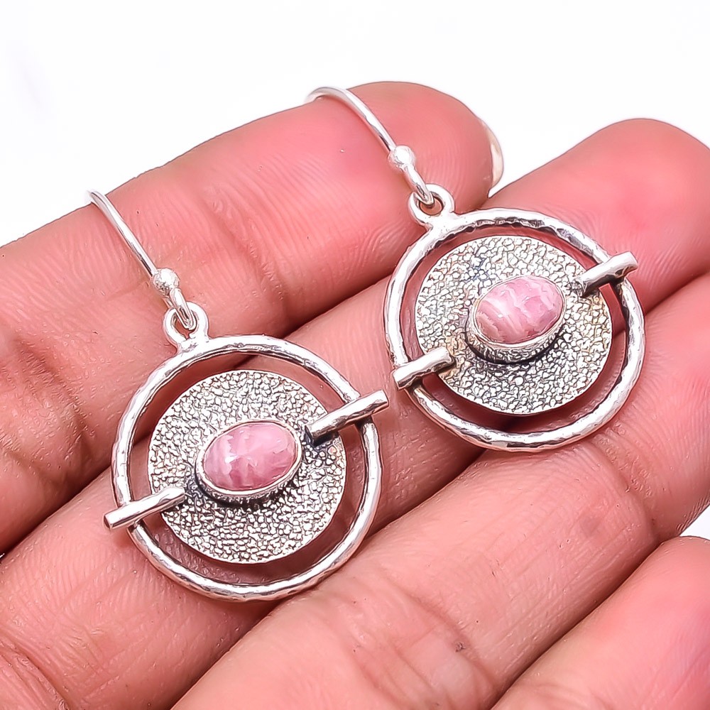 Rhodochrosite – Argentina Designer 925 Sterling Silver Handmade Earring 1.56″ E3