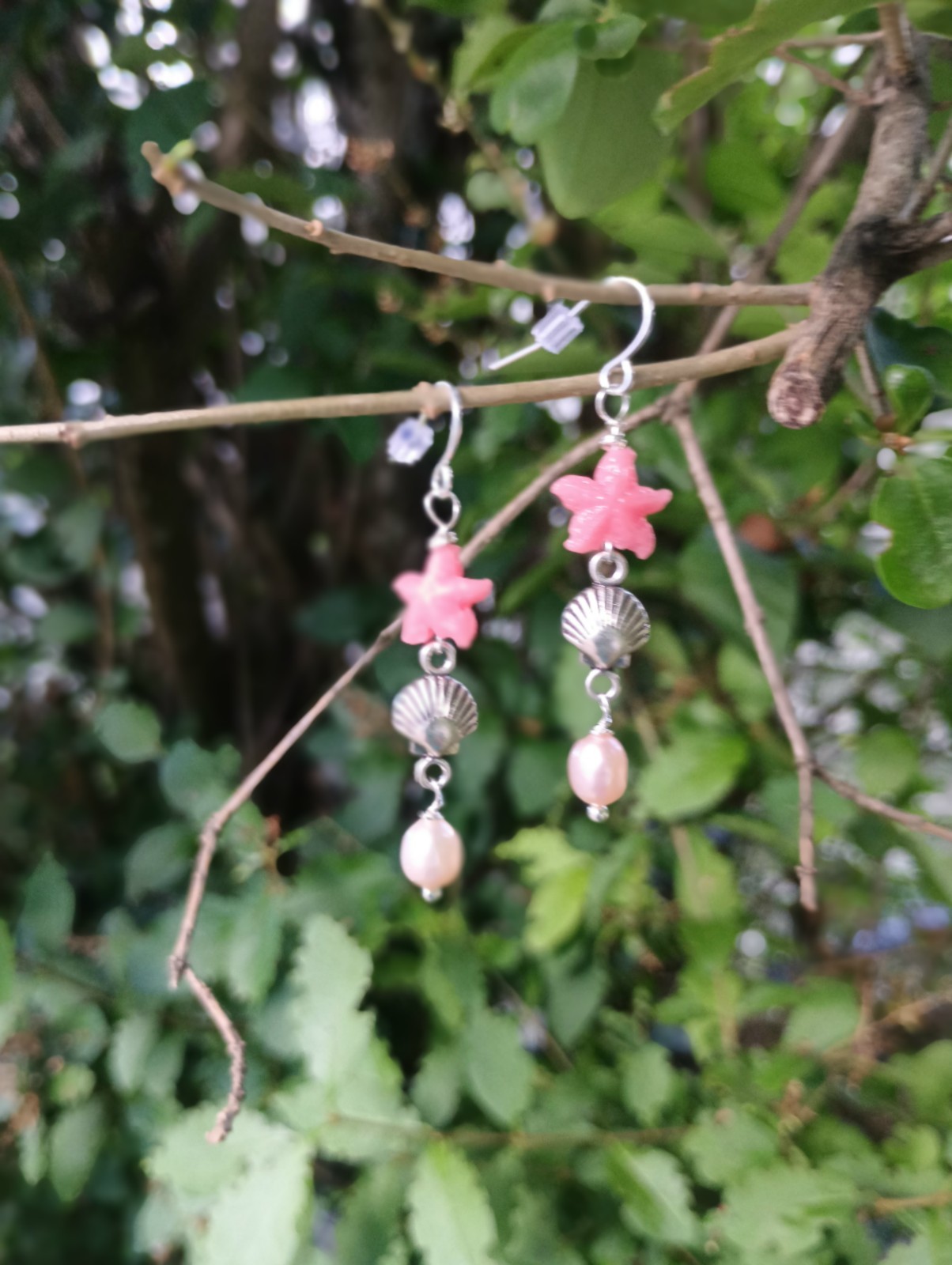 Pink Starfish &Pearl Earrings Handcrafted