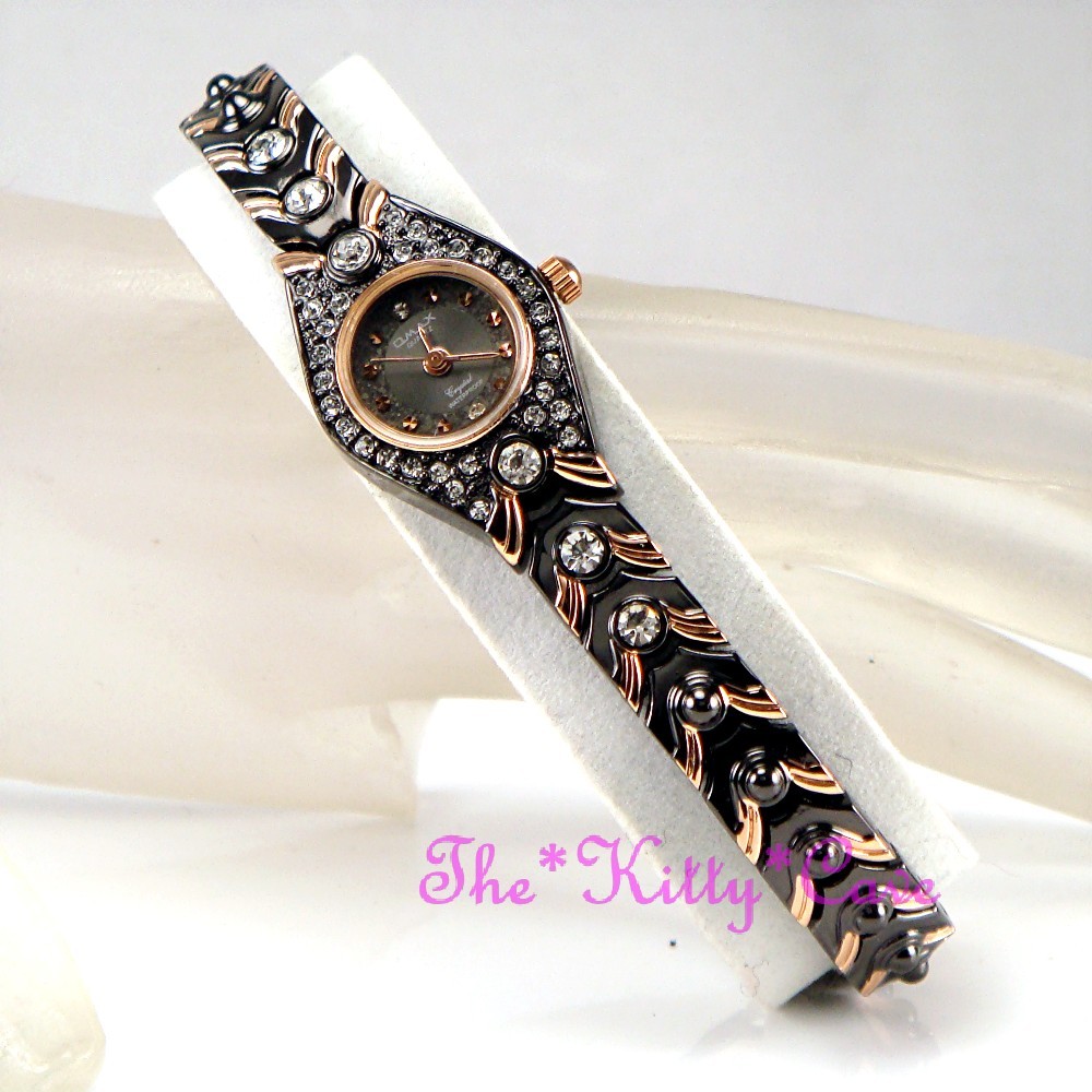 Swiss OMAX Brown & Rose Gold, Seiko Movt Deco Watch w/ Swarovski Crystals JE0104