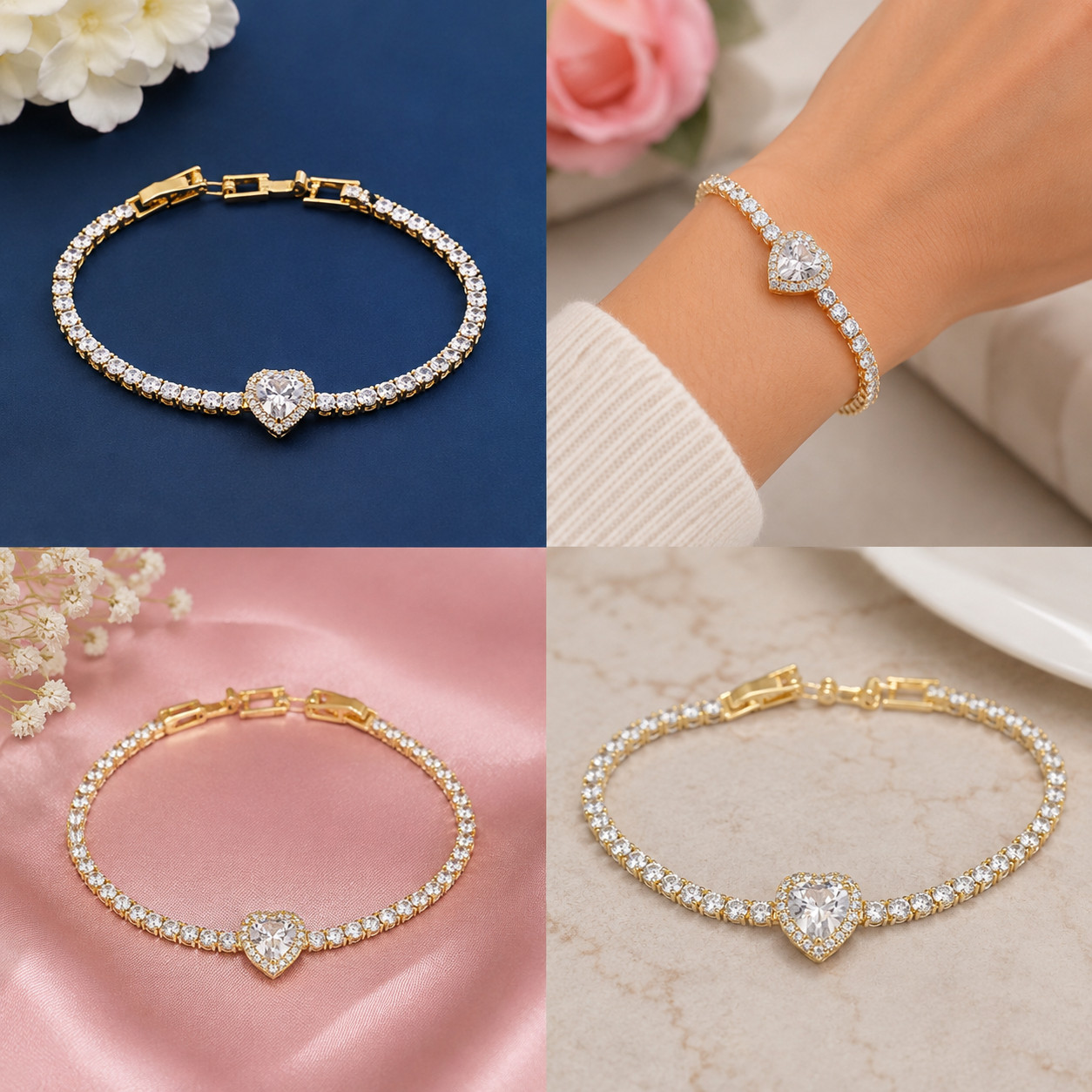 5Ct Heart Cut Simulated Diamond Tennis Bracelet 14K Yellow Gold Plated Gift
