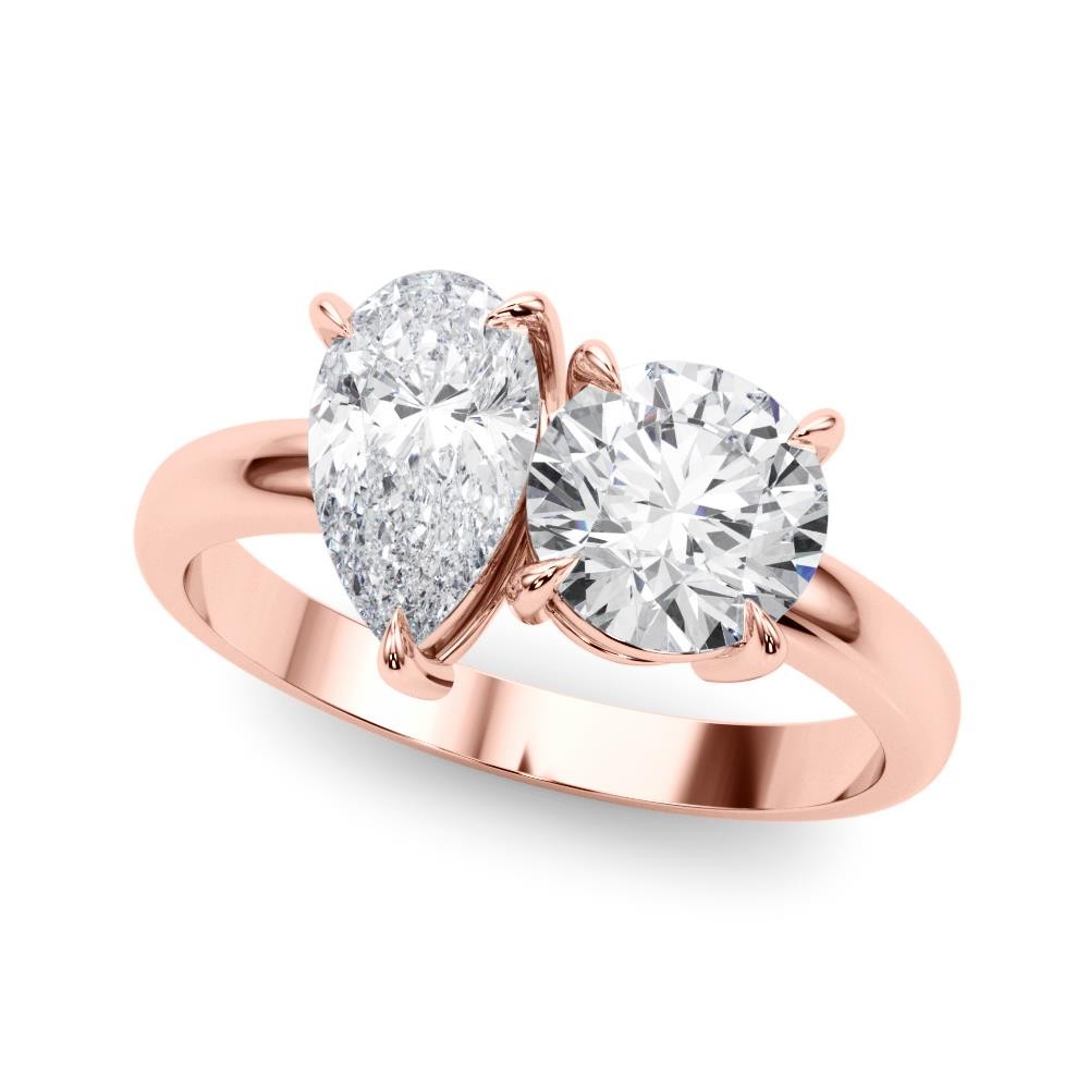 Forever Us 2 Stone Solitaire Ring VS F 2.00Ct Pear Round Lab Grown Diamond Gold