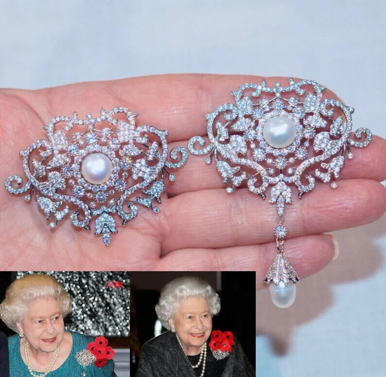 Royalty Queen Elizabeth Amazing Brooch Design With Round 4.85CT Sapphire & Pearl