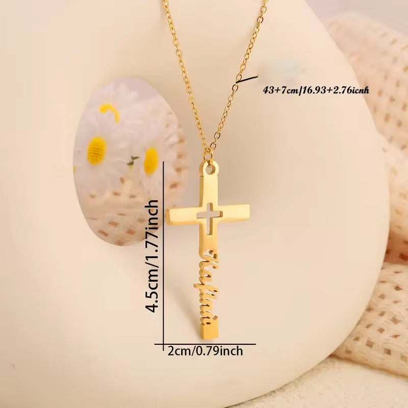 Customized Cross Name Necklace Jewelry Pendant Stainless Steel Gold Silver Chain