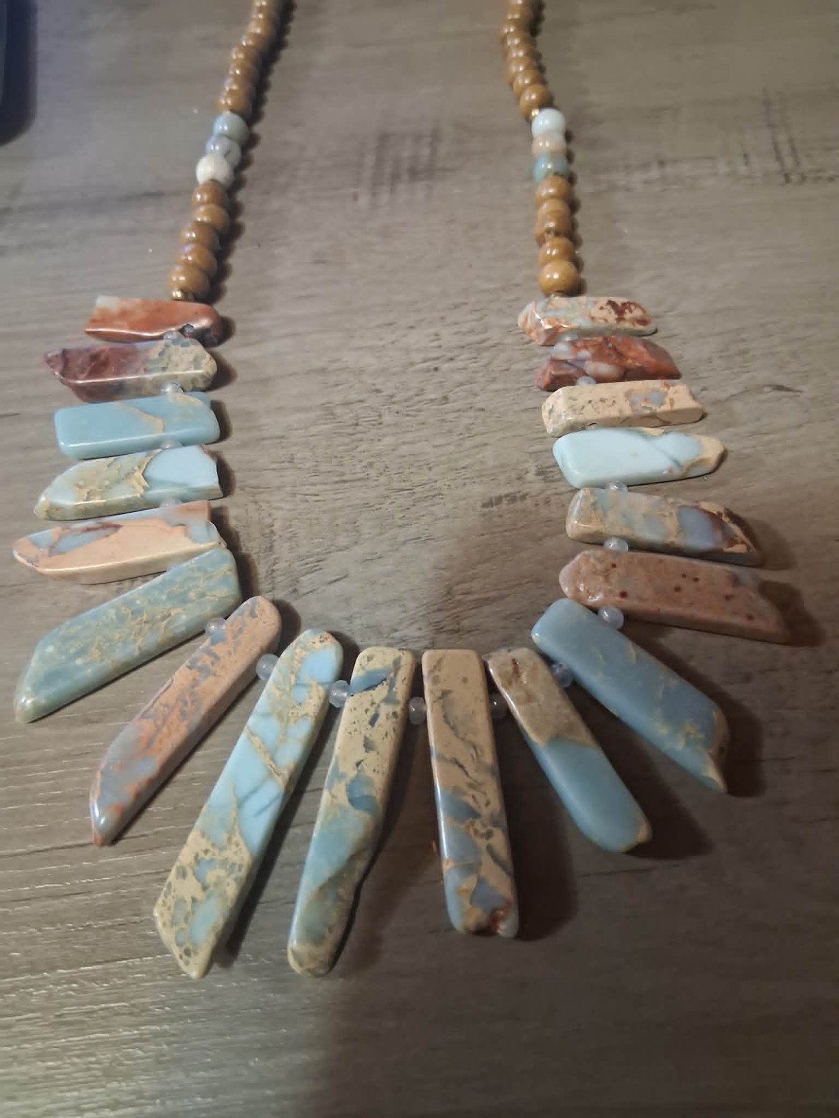African Opal Jasper Amazonite Stone Necklace-Natural- Sz 15in Beautiful