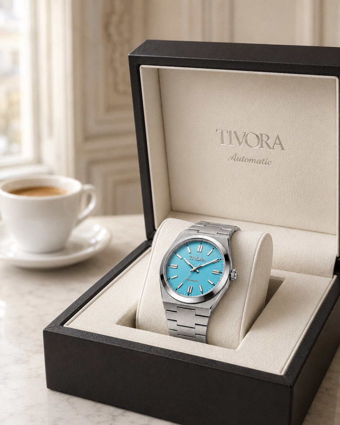 TÍVORÁ Échelon Argent Steel Azure Dial – Custom Branded Automatic Watch